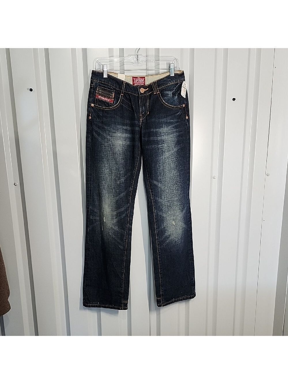 Super Dry Womens Dark Blue Denim Jeans Zipper Pockets  Straight Leg Size 27 x 32